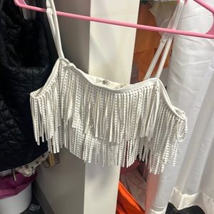 Studded fringe crop top